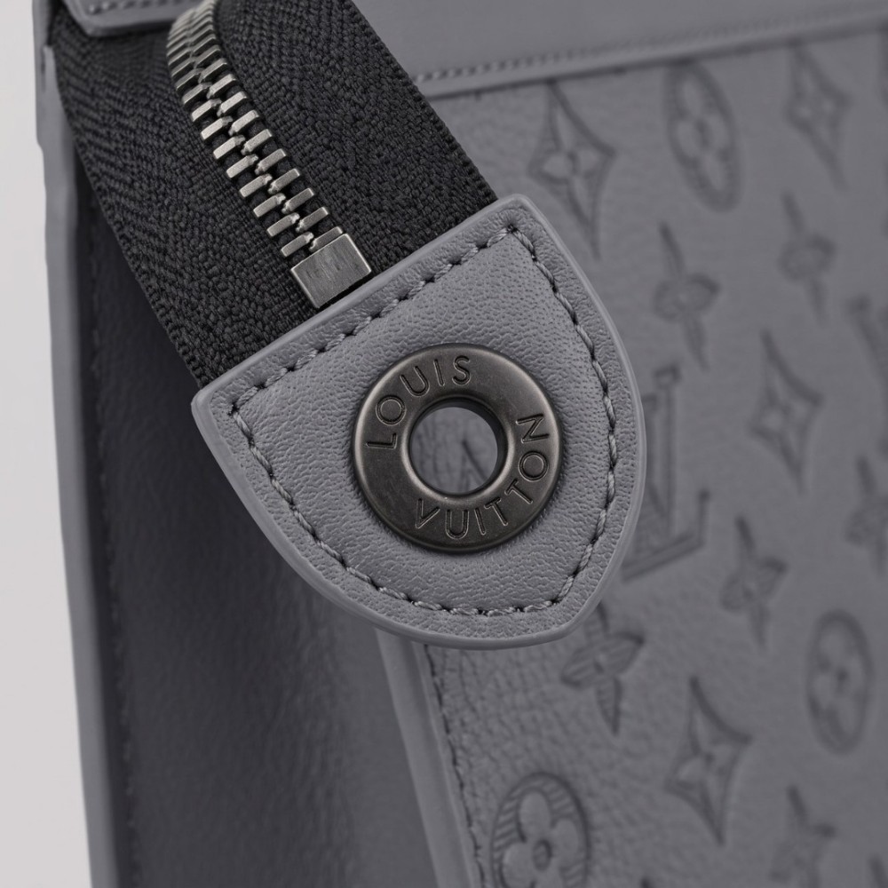 Monogram Shadow Embossed Leather Pochette Grey Monogram Shadow Embossed Leather Pochette Grey