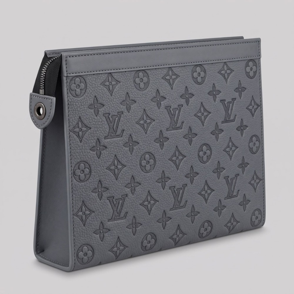 Monogram Shadow Embossed Leather Pochette Grey Monogram Shadow Embossed Leather Pochette Grey