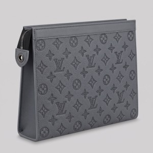 Monogram Shadow Embossed Leather Pochette Grey