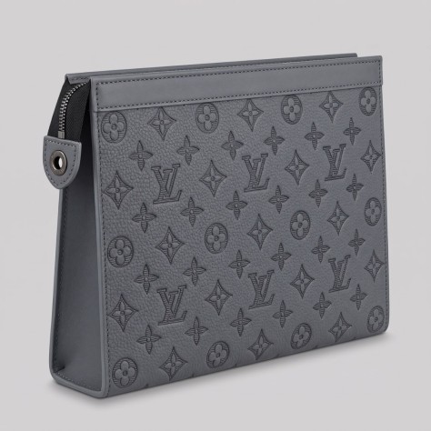 Monogram Shadow Embossed Leather Pochette Grey