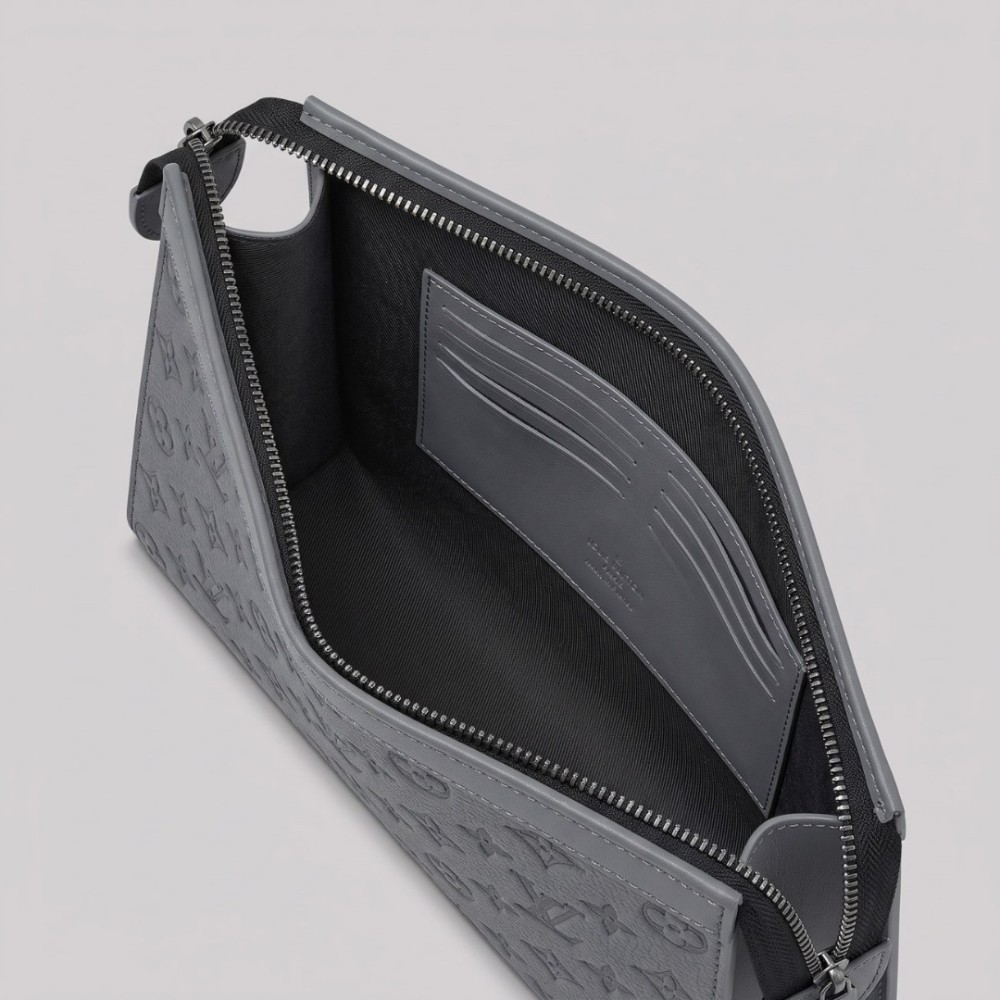 Monogram Shadow Embossed Leather Pochette Grey Monogram Shadow Embossed Leather Pochette Grey