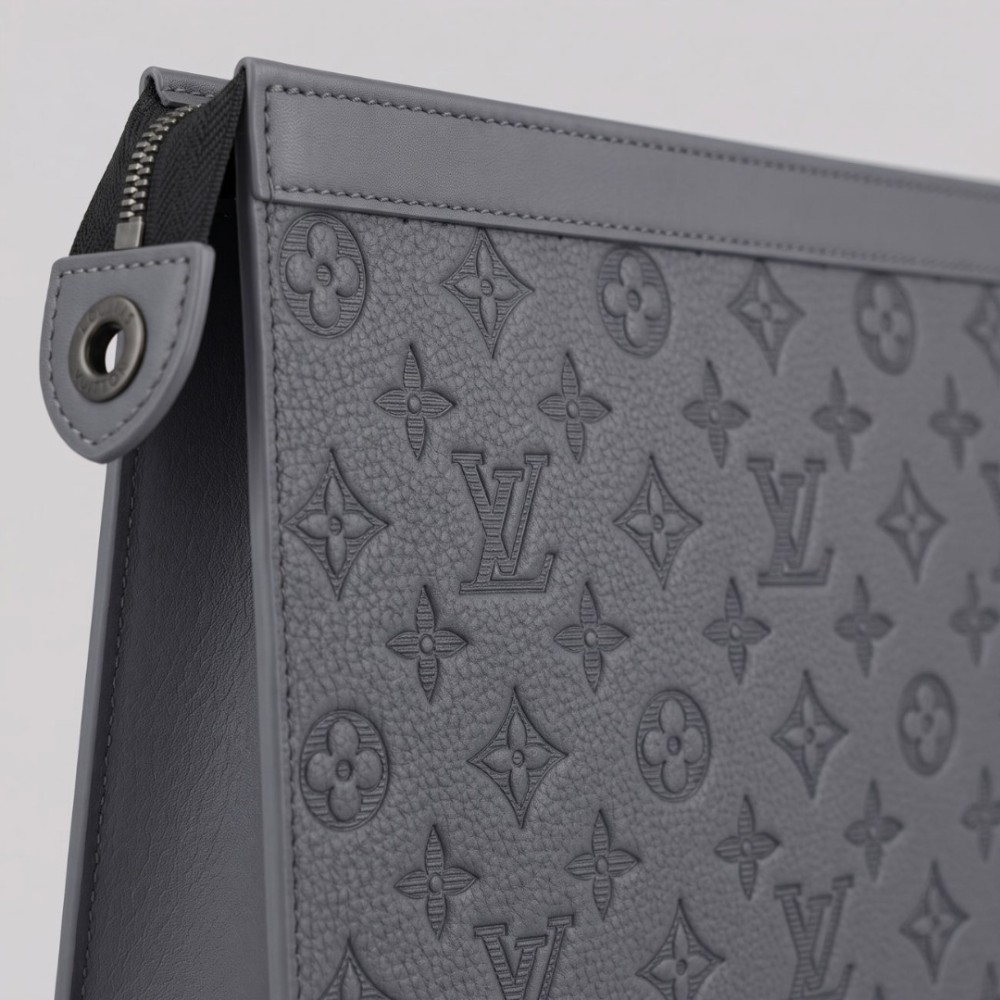 Monogram Shadow Embossed Leather Pochette Grey Monogram Shadow Embossed Leather Pochette Grey