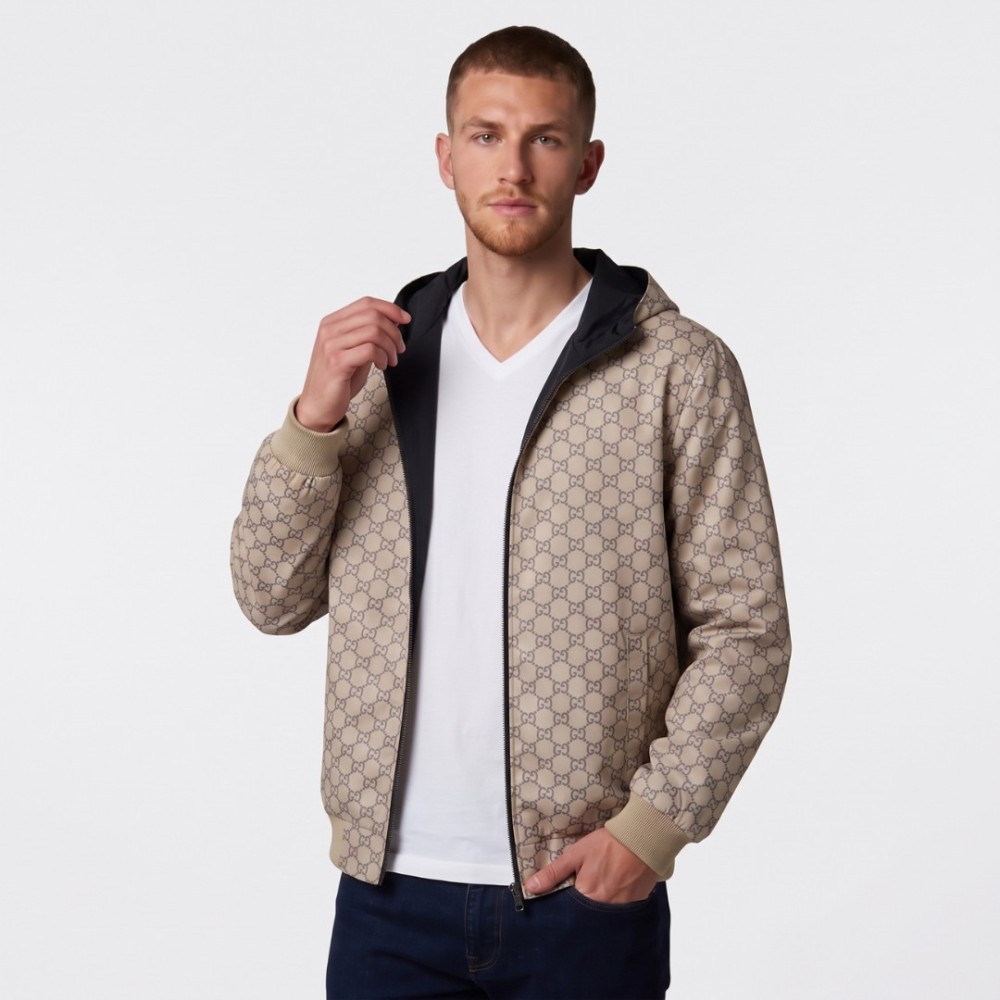 Gucci Two-Faced Windbreaker Jacket in Black / GG Axis Gucci Two-Faced Windbreaker Jacket in Black / GG Axis