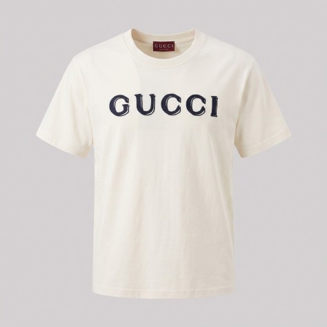 Cotton Crewneck with Embroidered Logo T-Shirt Beige
