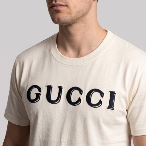 Cotton Crewneck with Embroidered Logo T-Shirt Beige