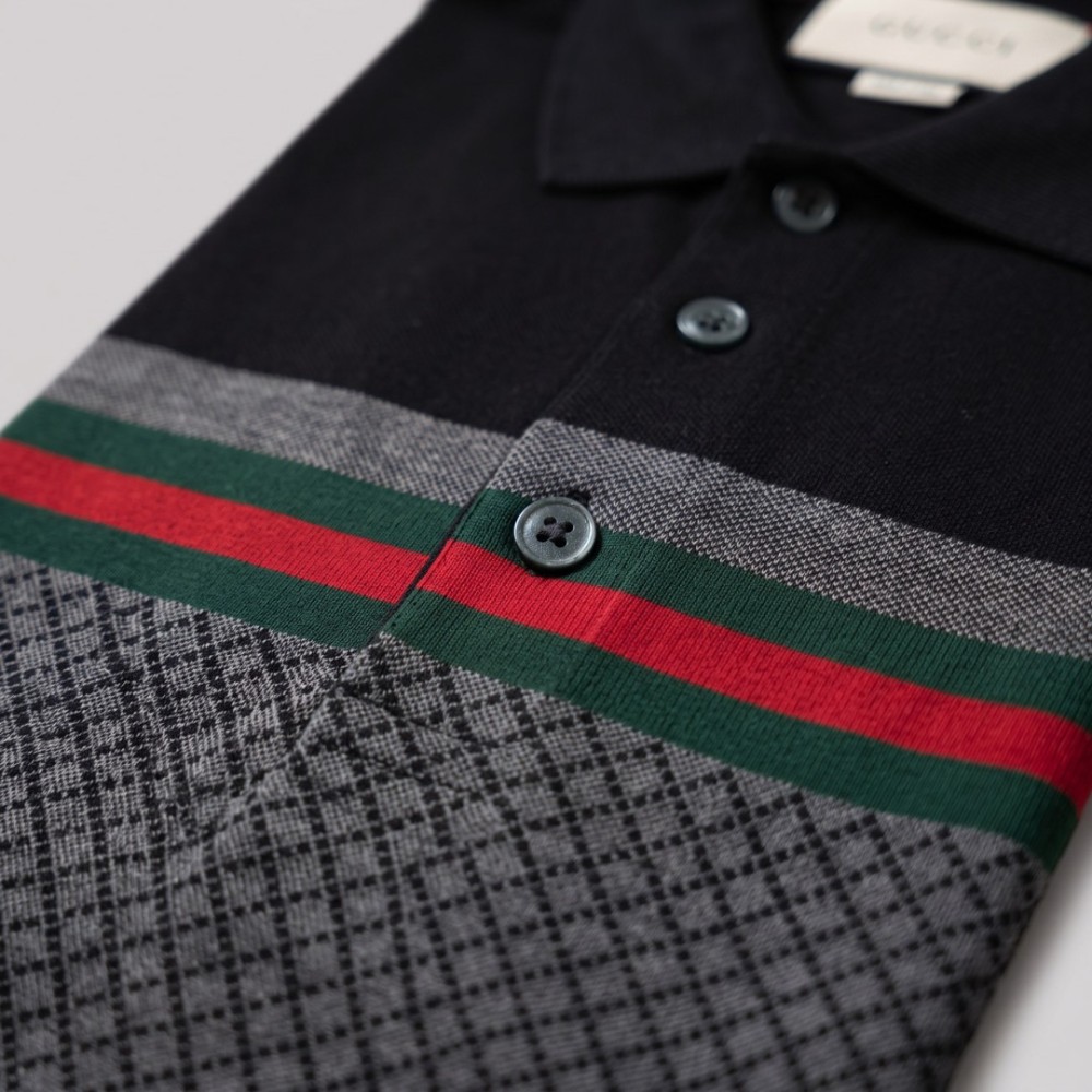 Knit-Polo Cotton Tricolor In Black