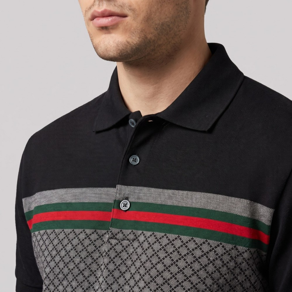 Knit-Polo Cotton Tricolor In Black