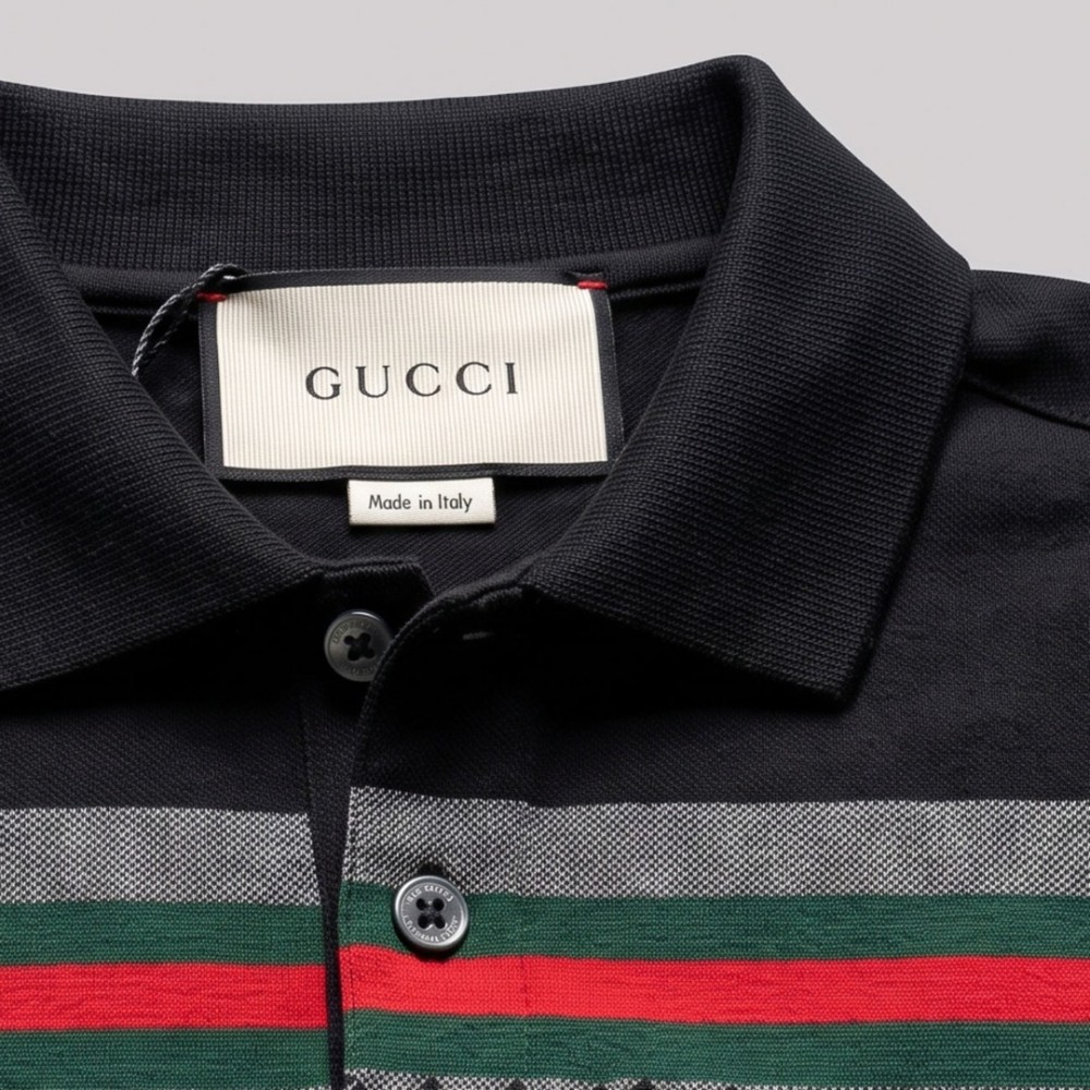 Knit-Polo Cotton Tricolor In Black