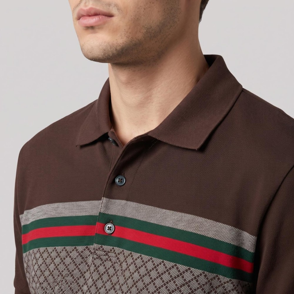 Knit-Polo Cotton Tricolor Brown