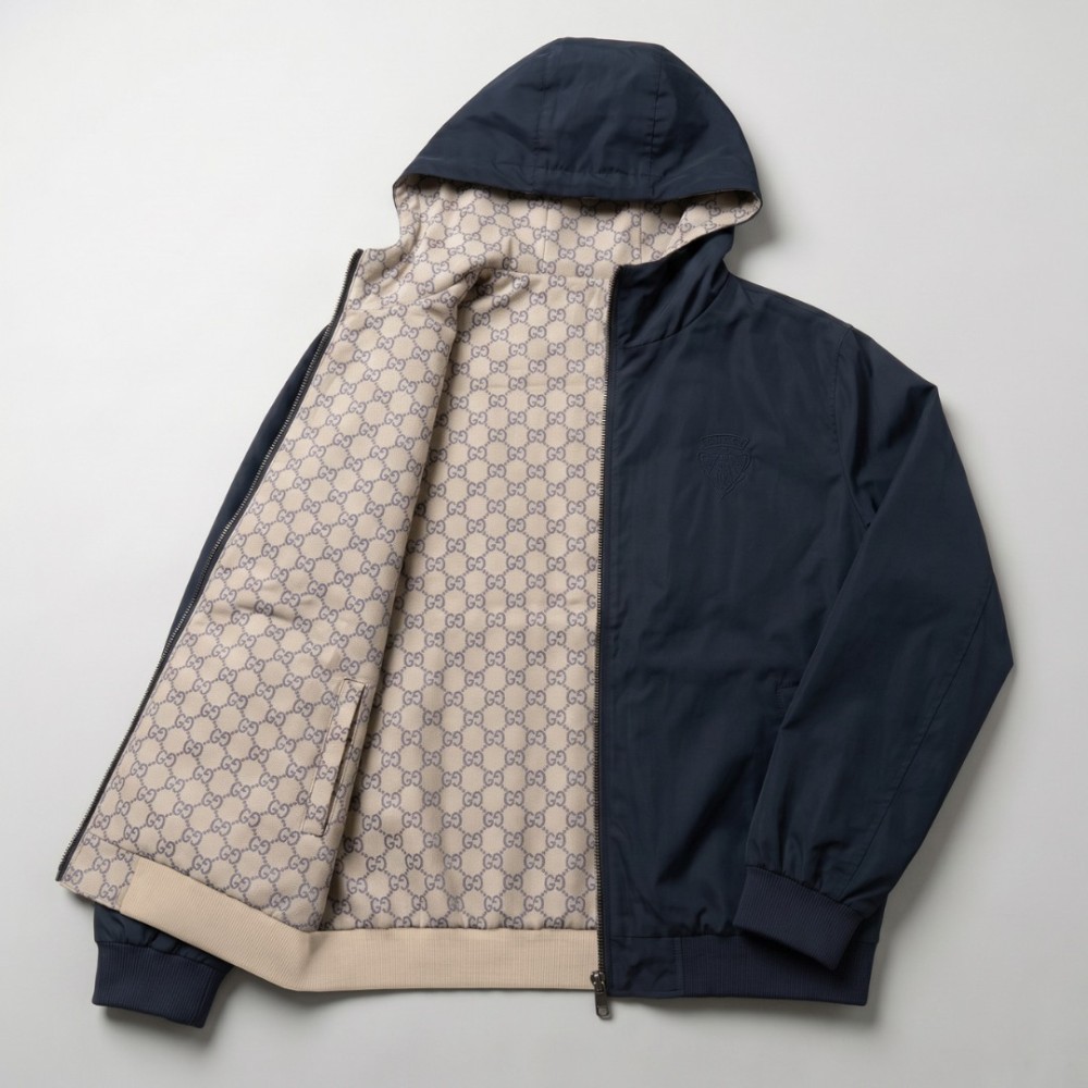 Gucci Two-Faced Windbreaker Jacket in Navy / GG Axis Gucci Two-Faced Windbreaker Jacket in Navy / GG Axis