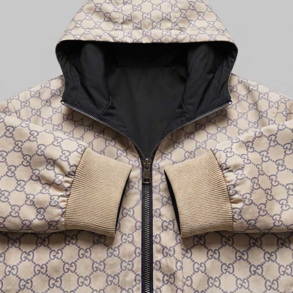 Gucci Two-Faced Windbreaker Jacket in Black / GG Axis Gucci Two-Faced Windbreaker Jacket in Black / GG Axis