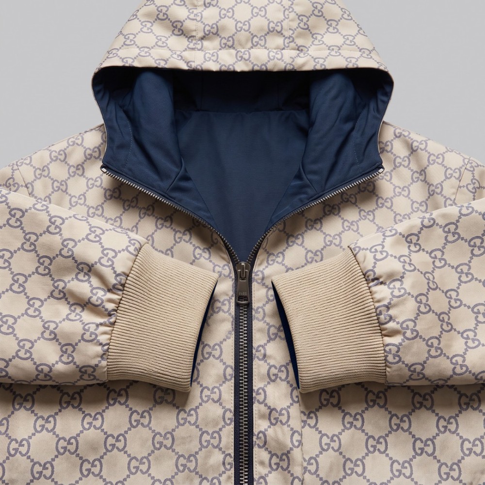 Gucci Two-Faced Windbreaker Jacket in Navy / GG Axis Gucci Two-Faced Windbreaker Jacket in Navy / GG Axis