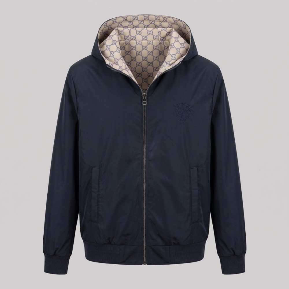 Gucci Two-Faced Windbreaker Jacket in Navy / GG Axis Gucci Two-Faced Windbreaker Jacket in Navy / GG Axis