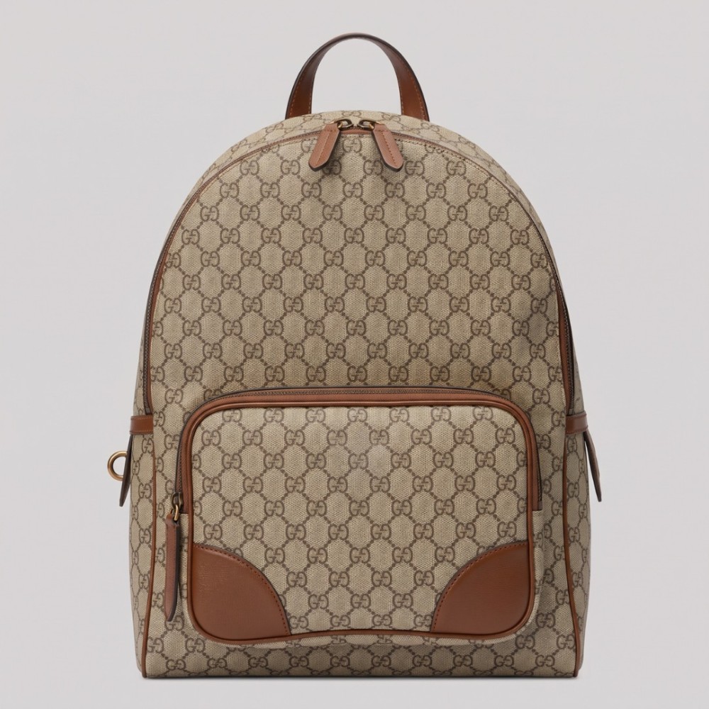 GG Emblem Medium Backpack in Beige & Dark Brown