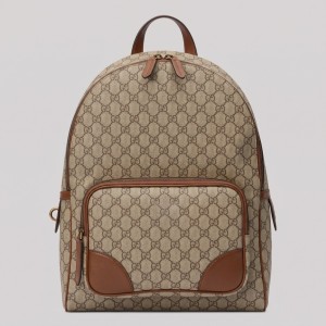 GG Emblem Medium Backpack in Beige & Dark Brown