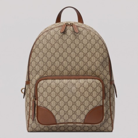 GG Emblem Medium Backpack in Beige & Dark Brown