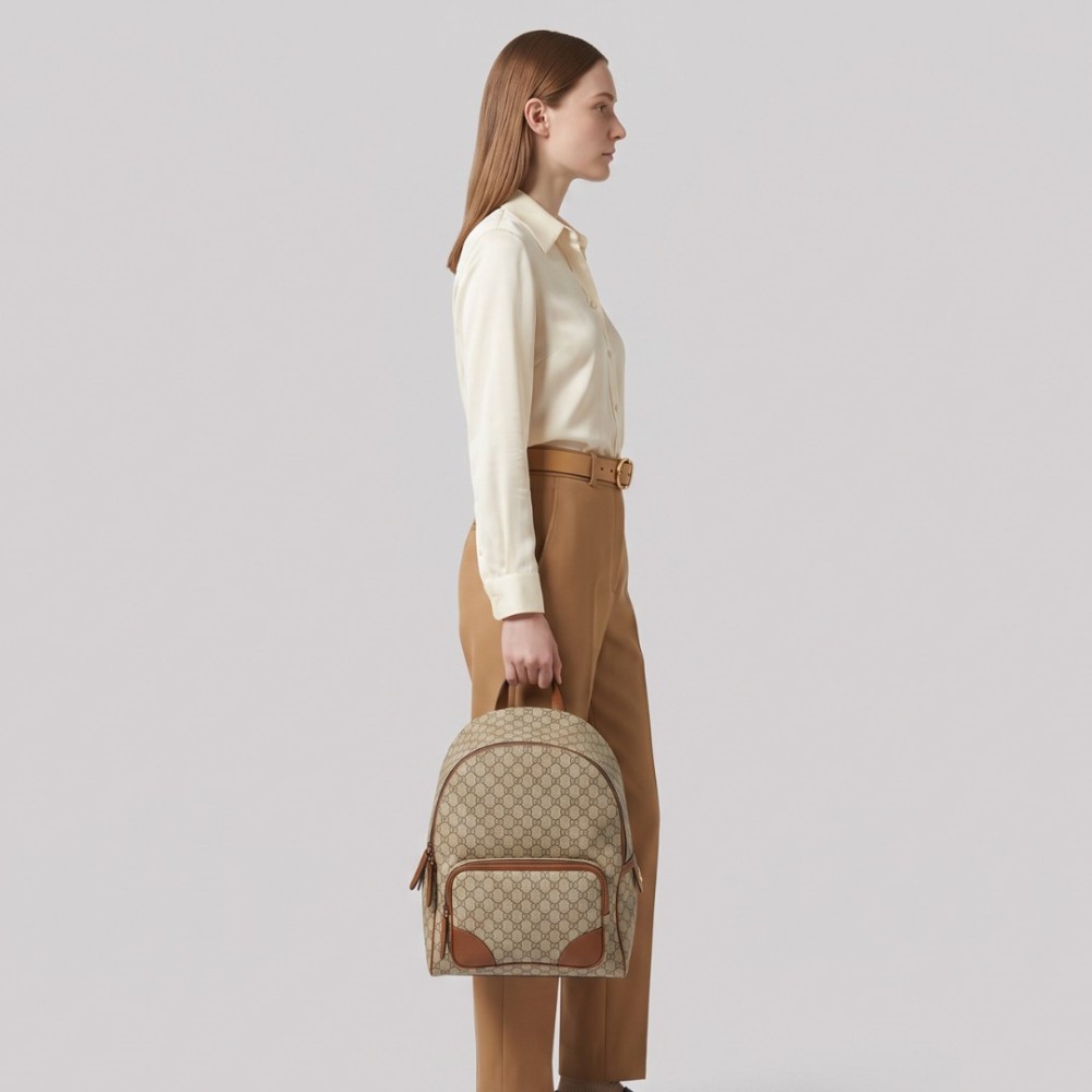 GG Emblem Medium Backpack in Beige & Dark Brown