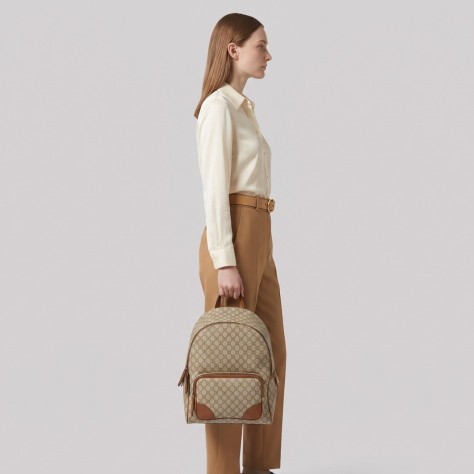 GG Emblem Medium Backpack in Beige & Dark Brown GG Emblem Medium Backpack in Beige & Dark Brown