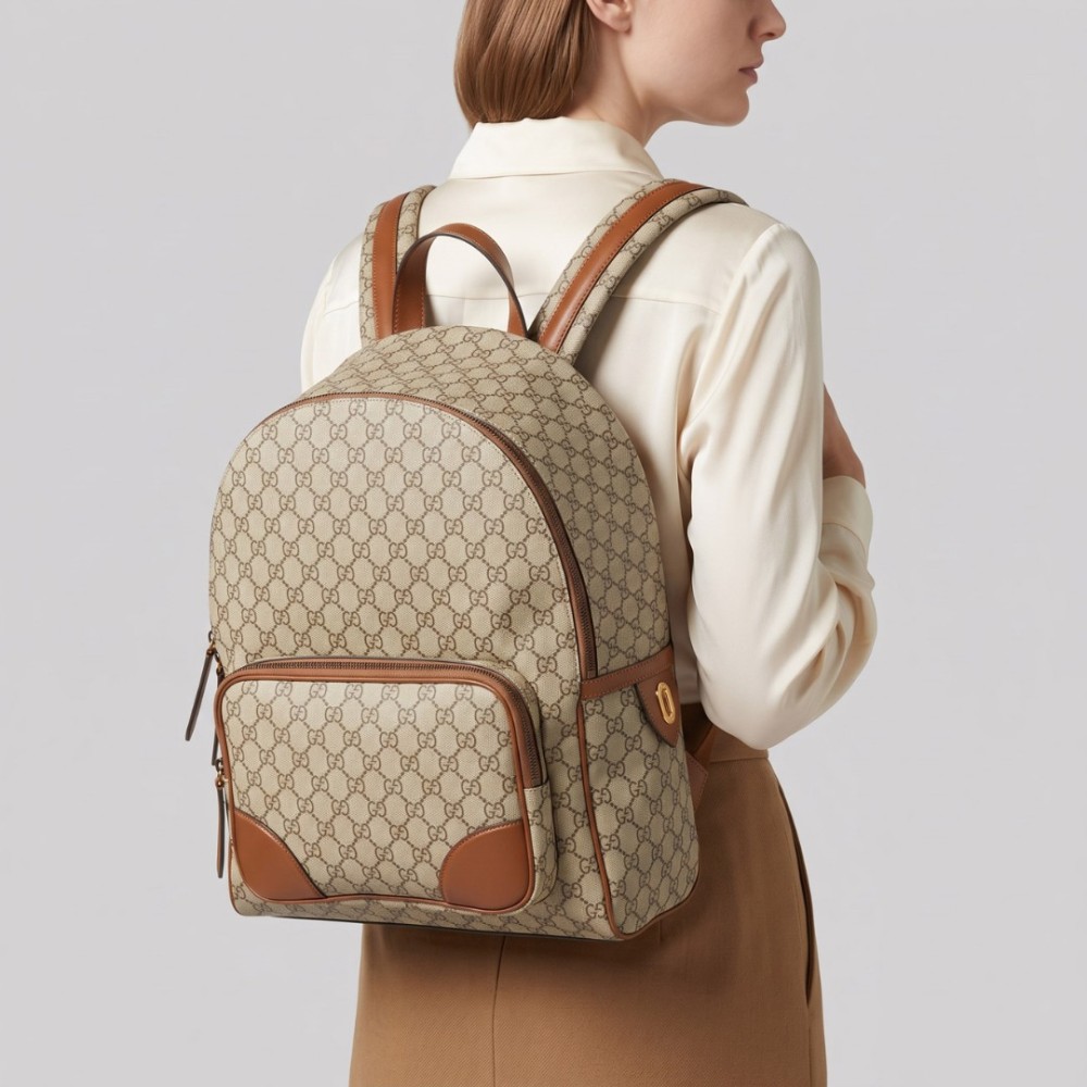 GG Emblem Medium Backpack in Beige & Dark Brown