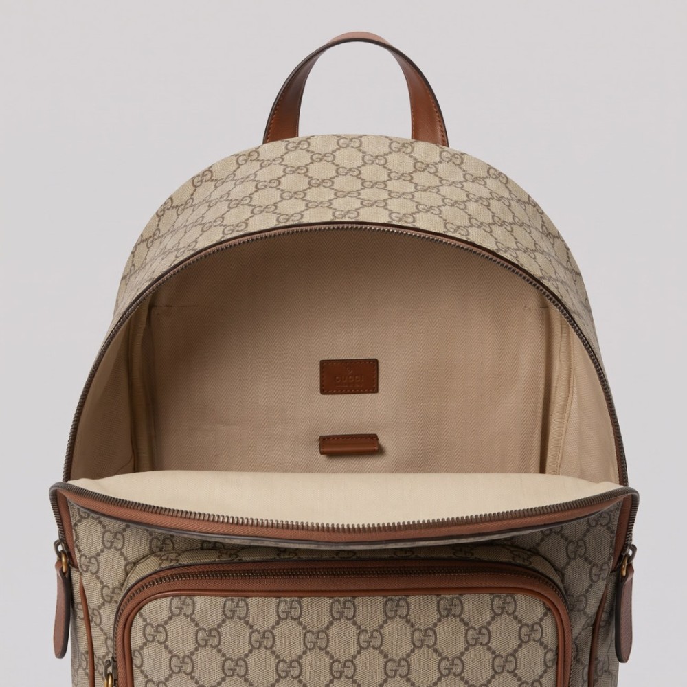 GG Emblem Medium Backpack in Beige & Dark Brown