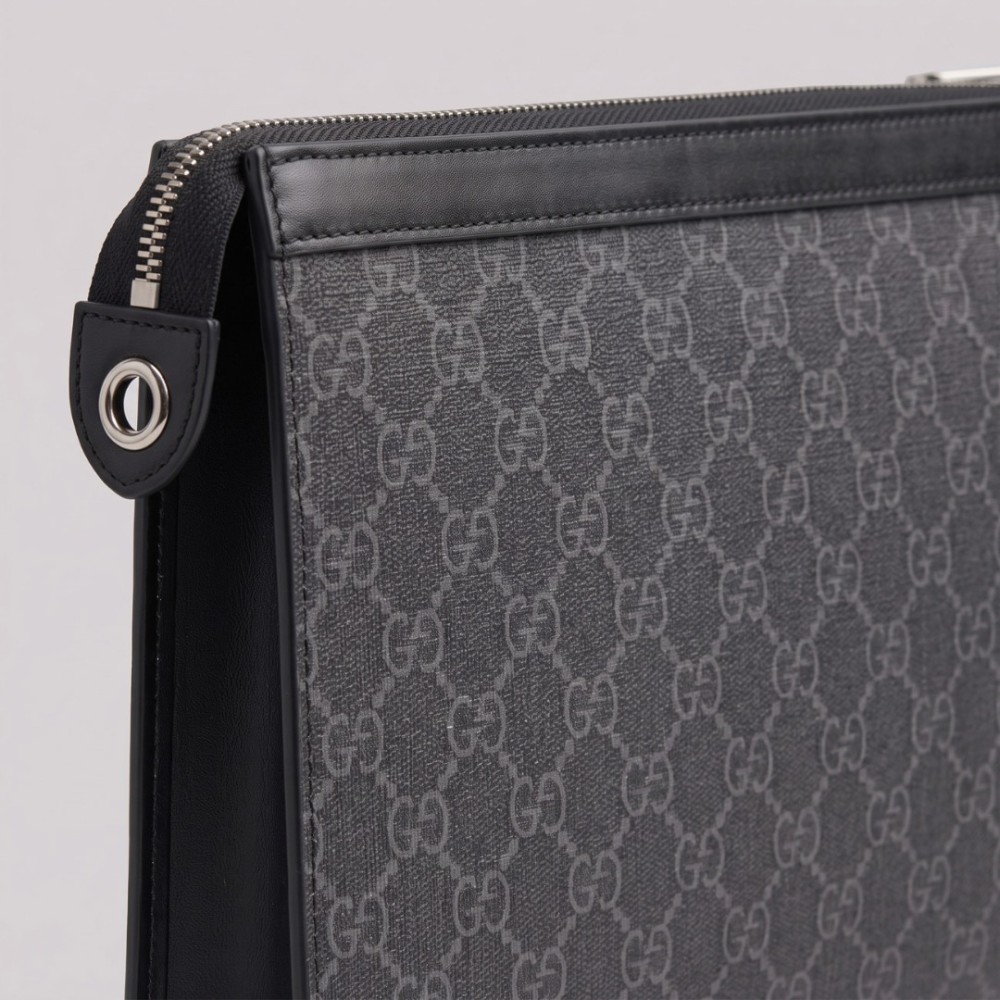 GG Supreme Monogram Zip Clutch Black & Grey