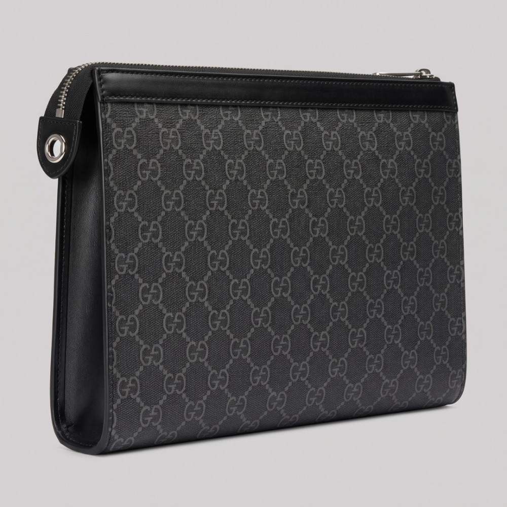 GG Supreme Monogram Zip Clutch Black & Grey