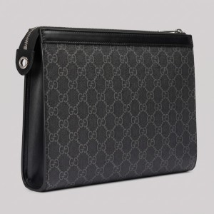 GG Supreme Monogram Zip Clutch Black & Grey
