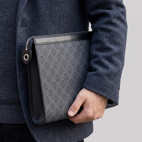 GG Supreme Monogram Zip Clutch Black & Grey GG Supreme Monogram Zip Clutch Black & Grey