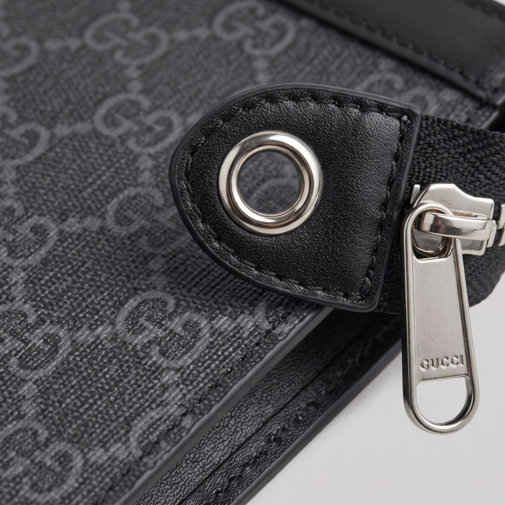 GG Supreme Monogram Zip Clutch Black & Grey