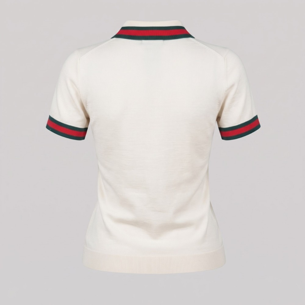 Signature Web Stripe Knit Polo Women's Ivory Knit Polo Shirt Signature Web Stripe Knit Polo Women's Ivory Knit Polo Shirt