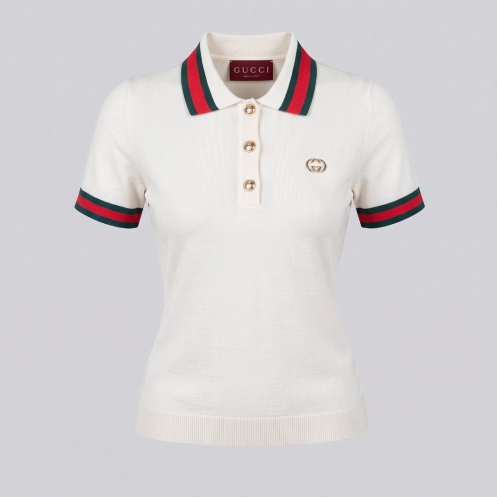 Signature Web Stripe Knit Polo Women's Ivory Knit Polo Shirt Signature Web Stripe Knit Polo Women's Ivory Knit Polo Shirt