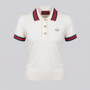 Signature Web Stripe Knit Polo Women's Ivory Knit Polo Shirt