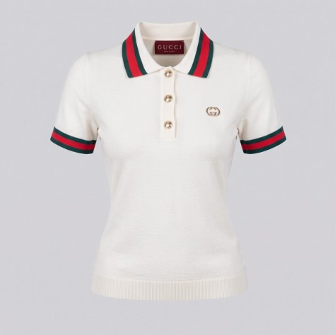 Signature Web Stripe Knit Polo Women's Ivory Knit Polo Shirt