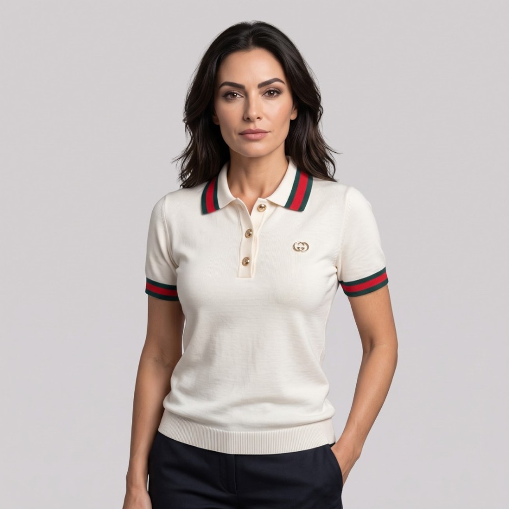 Signature Web Stripe Knit Polo Women's Ivory Knit Polo Shirt Signature Web Stripe Knit Polo Women's Ivory Knit Polo Shirt
