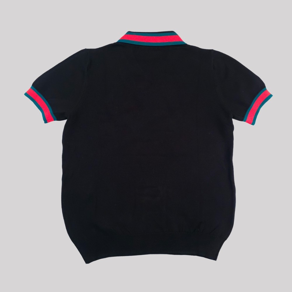 Knitted Resort Polo Shirt Ivory Black Knitted Resort Polo Shirt Ivory Black