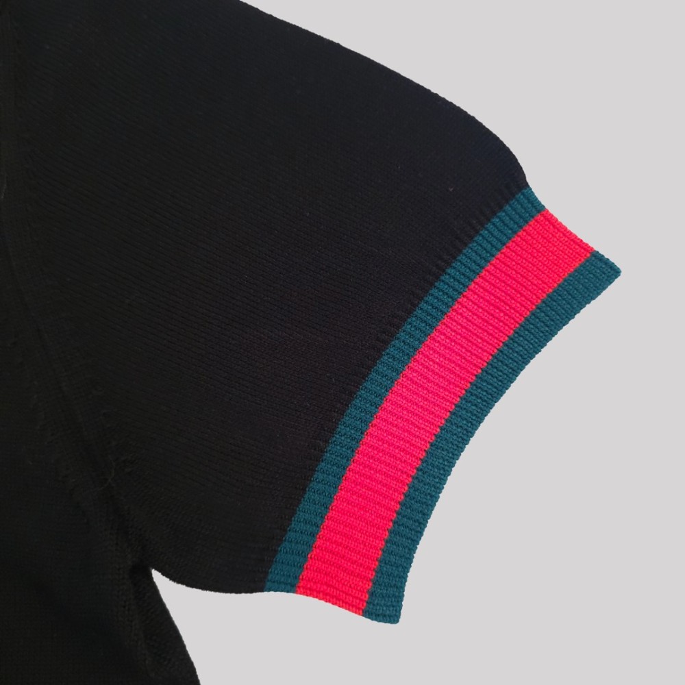 Knitted Resort Polo Shirt Ivory Black Knitted Resort Polo Shirt Ivory Black