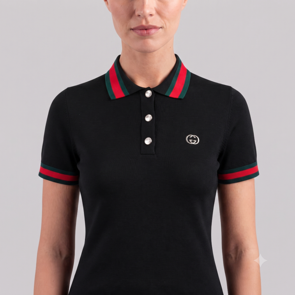 Knitted Resort Polo Shirt Ivory Black Knitted Resort Polo Shirt Ivory Black