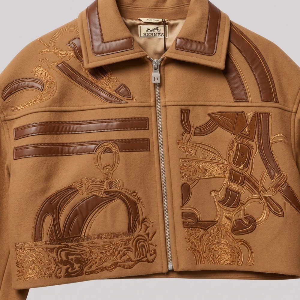 Étrier Embroidered Cropped Cashmere Jacket Brown Étrier Embroidered Cropped Cashmere Jacket Brown