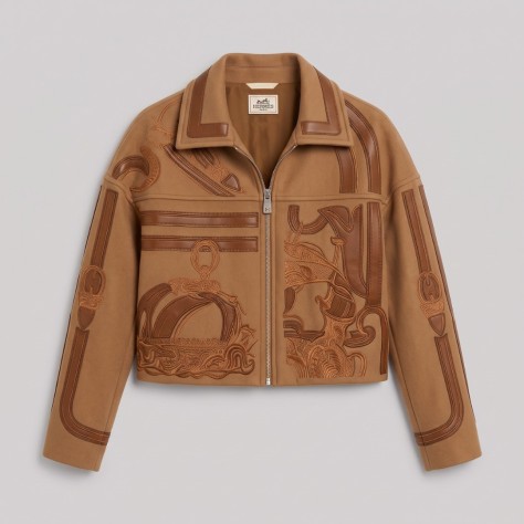 Étrier Embroidered Cropped Cashmere Jacket Brown