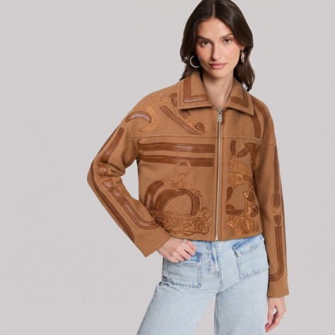 Étrier Embroidered Cropped Cashmere Jacket Brown