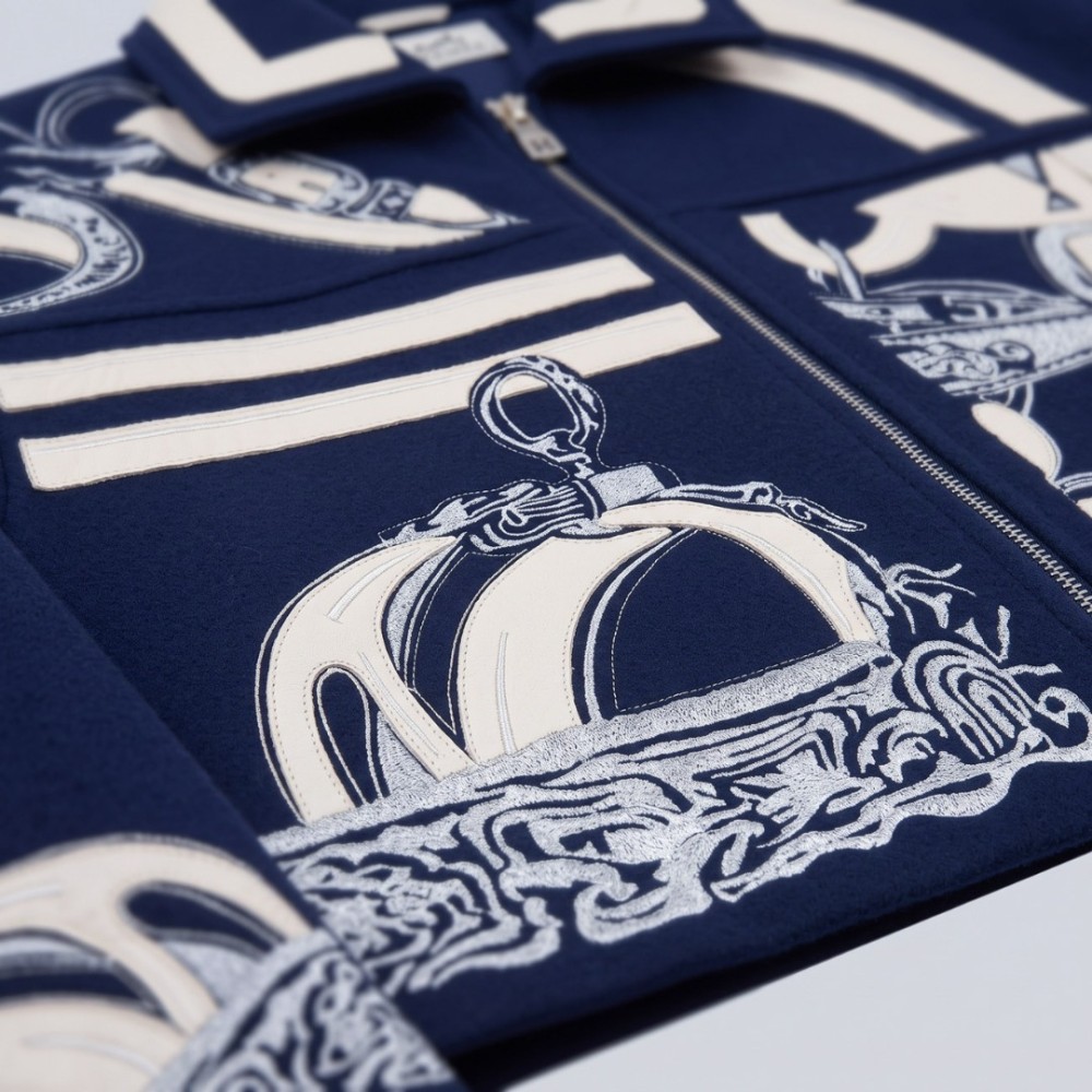 Étrier Embroidered Cropped Cashmere Jacket Blue