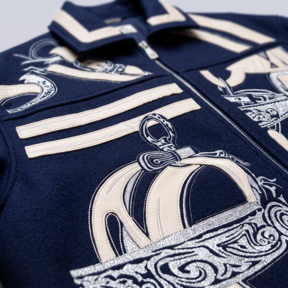 Étrier Embroidered Cropped Cashmere Jacket Blue