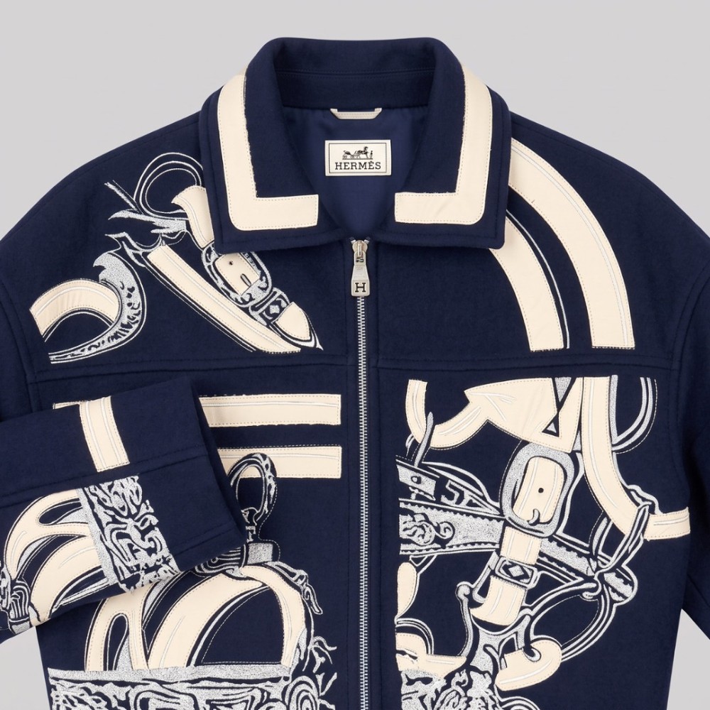 Étrier Embroidered Cropped Cashmere Jacket Blue