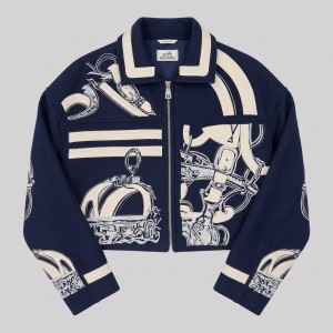 Étrier Embroidered Cropped Cashmere Jacket Blue