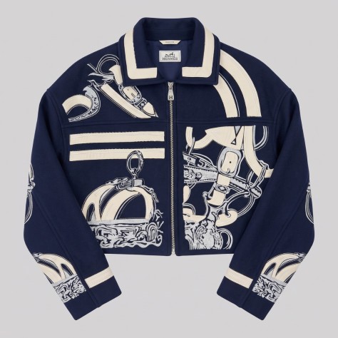 Étrier Embroidered Cropped Cashmere Jacket Blue
