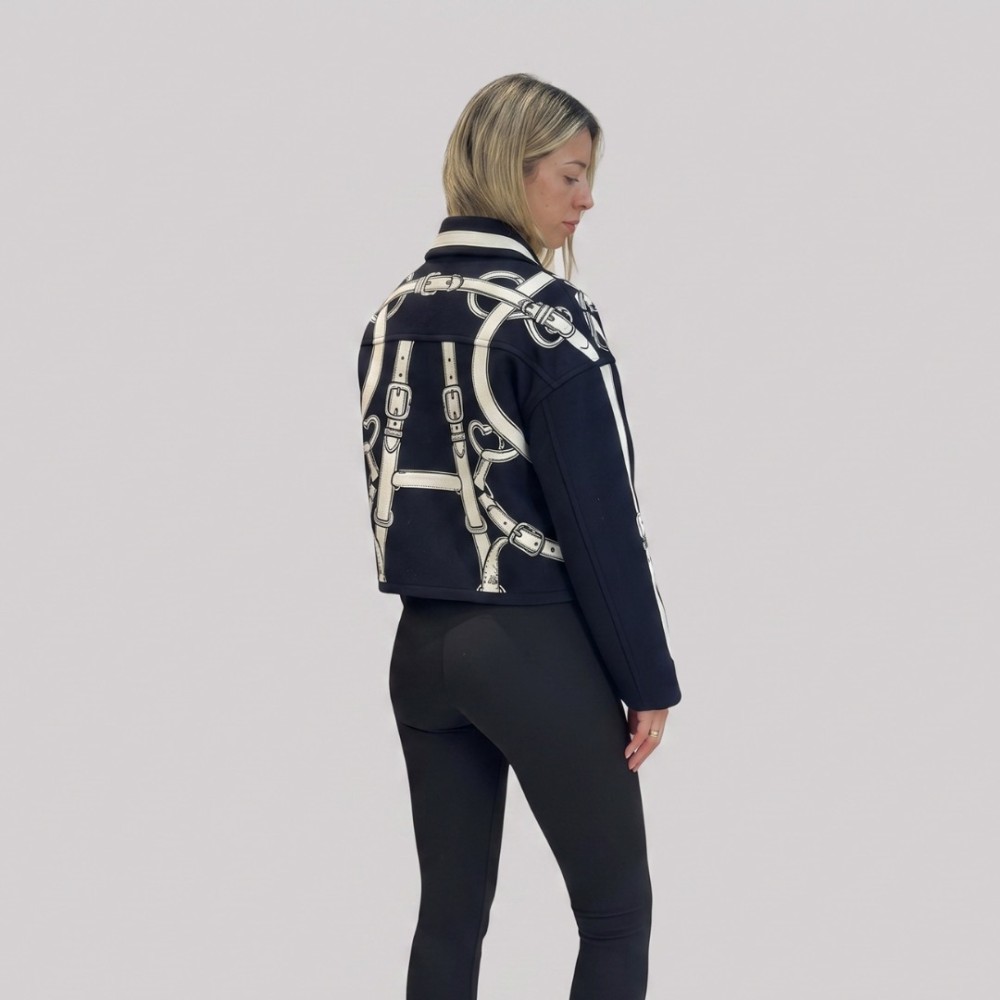 Étrier Embroidered Cropped Cashmere Jacket Blue