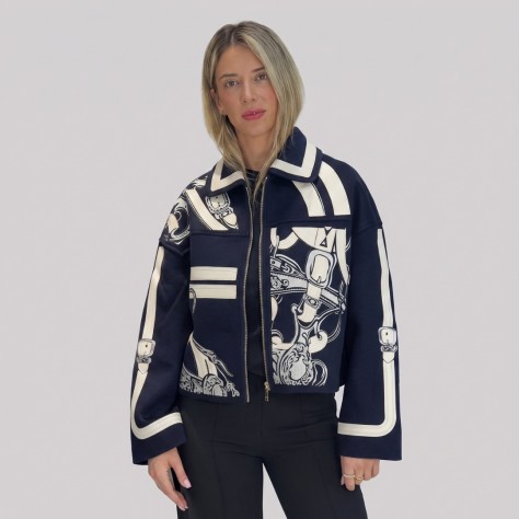 Étrier Embroidered Cropped Cashmere Jacket Blue