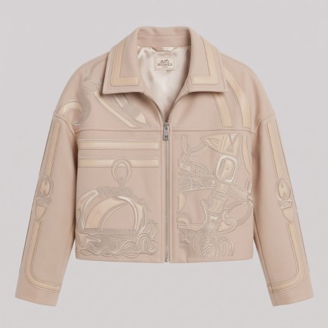 Étrier Embroidered Cropped Cashmere Jacket Bisque