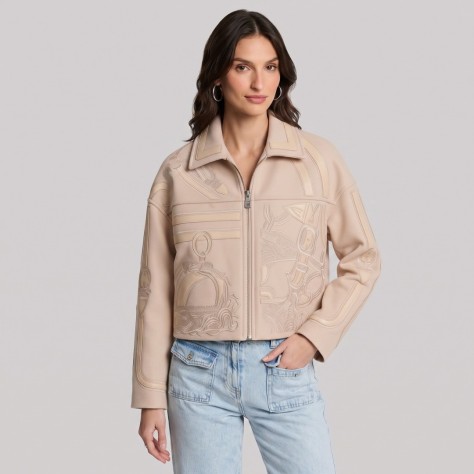 Étrier Embroidered Cropped Cashmere Jacket Bisque