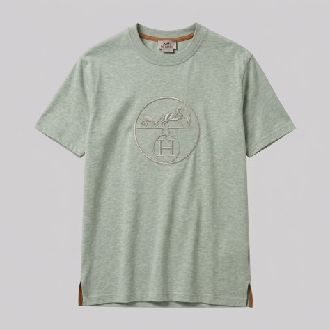 Equestrian Carriage Embroidered T-Shirt in Sage Green